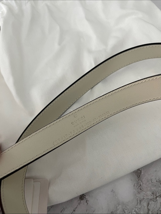 Gucci Beige GG Logo Leather Belt with Silver Double G Buckle main image 7